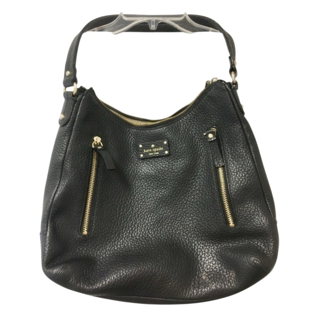 Kate Spade Black Pebbled Leather Hobo Shoulder Bag Gold Hardware Large